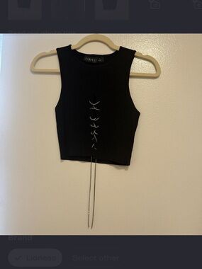 Lioness Black Rhinestone Lace-Up Cropped Tank